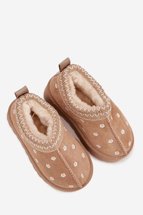 Dziecięce Śniegowce Ocieplane Futerkiem Z Kwiatuszkami Beżowe Palina