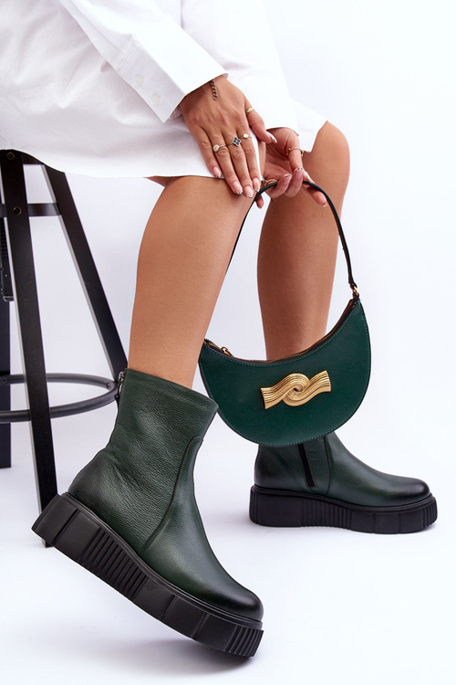 Zazoo 60369 Women's Leather Platform Ankle Boots Green