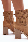Women's Suede Openwork Boots On Heel Camel Lewski 3386