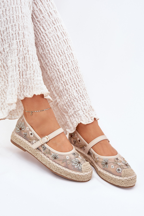 Mesh Espadrilles With Embroidery On Platform Beige Laxisa