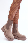 Women's Suede Boots With Sock On Platform And Flat Heel Dark Beige Rewam