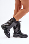 Women's Rain Boots With Drawstring Black Ellatiel