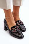 Black Patent Leather Pumps with Chain Paliotte