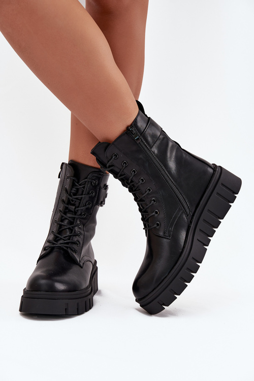 Women's platform ankle boots with decorative detail insulated black Lyrana