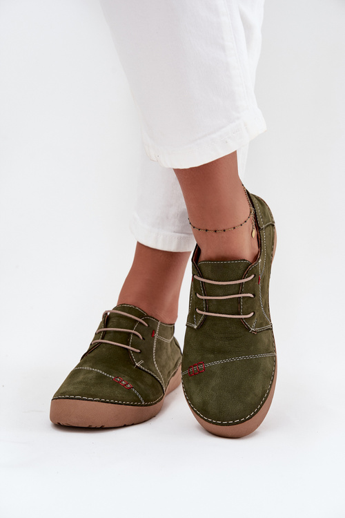 Leather Women's Loafers with Stitching Artiker 57C2112 Green