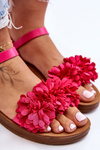 Women's Sandals With Textile Flowers Fuchsia Fiori