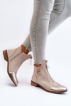 Women's Ankle Boots with Flat Heel and Zip Beige Loratie