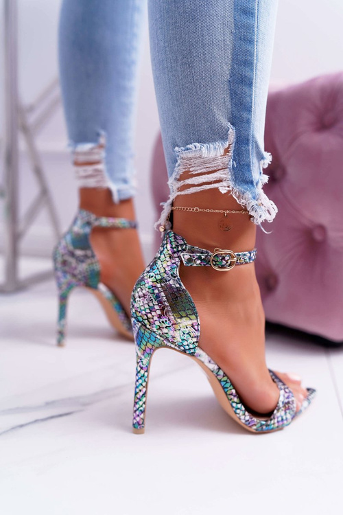 Lu Boo Green High Heel Sandals with Serpentine Pattern