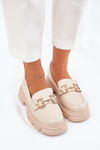Ladies Moccasins Eco Leather With Gold Detail Beige Ravalissea