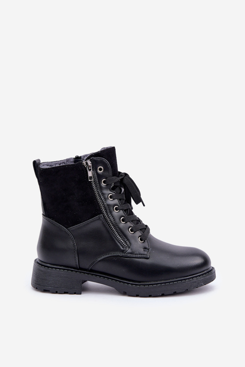 Botki Ocieplane Futerkiem Na Płaskim Obcasie Czarne Naoise