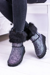 Women's Snow Boots High With Fur and Glitter Fourrure