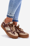 Women's Platform Sneakers With Double Lacing Leopard Beige Niteria