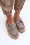 Women's Suede Moccasins with Flat Heel and Decoration D&A TW101 Grey
