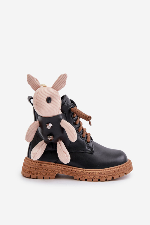 Leather Insulated Children's Boots With Zipper And Bear Black Vinceza 36261