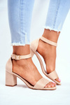 Suede Sandals On A Block Heel Vinceza 20-17058 Beige