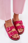 Women's sandals with transparent elements on cork sole fuchsia Sercele