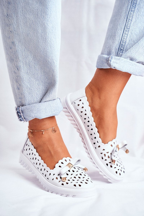 Women's Leather Openwork Moccasins LR71515 White Murrieta