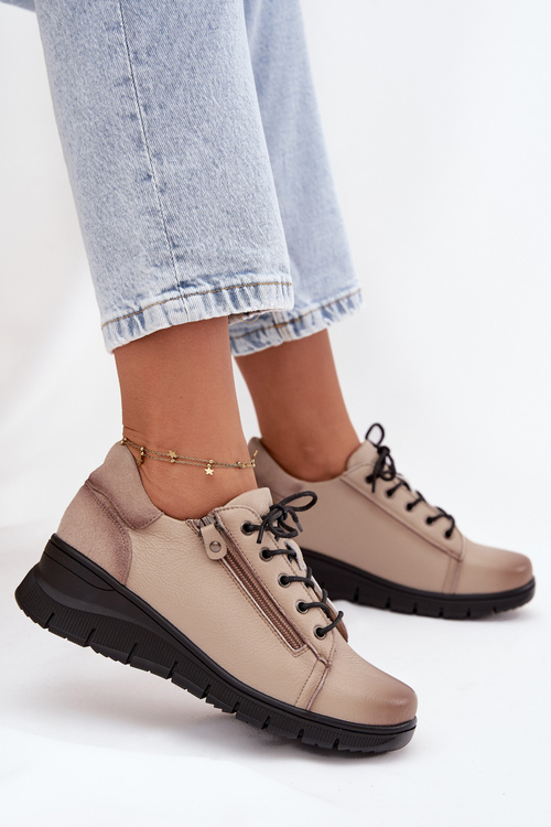 Leather Women's Platform Shoes Vinceza 39964 Beige