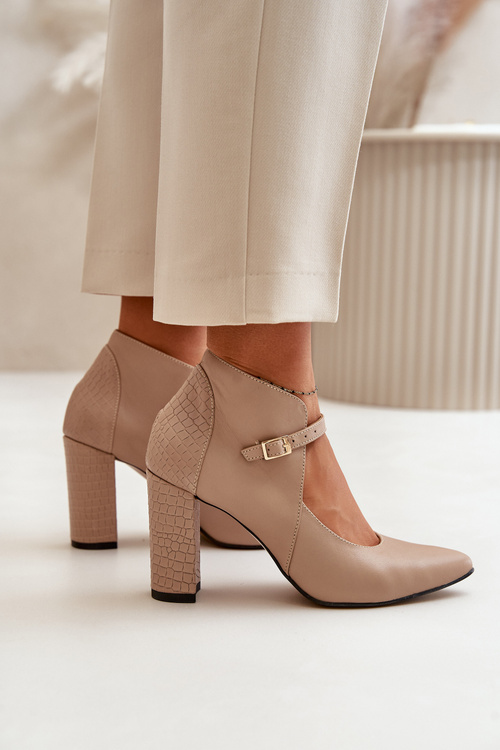 Leather Pumps With Pointed Toes On Heel Beige Laura