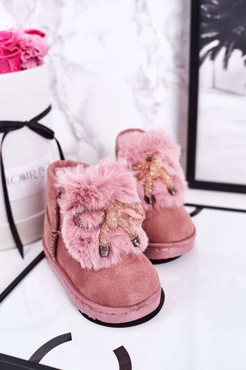 Children's Snow Boots Insulated With Fur Suede Pink Amelia