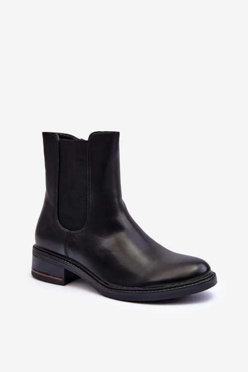 Women's Low Leather Boots Ankle Boots Black Tyber