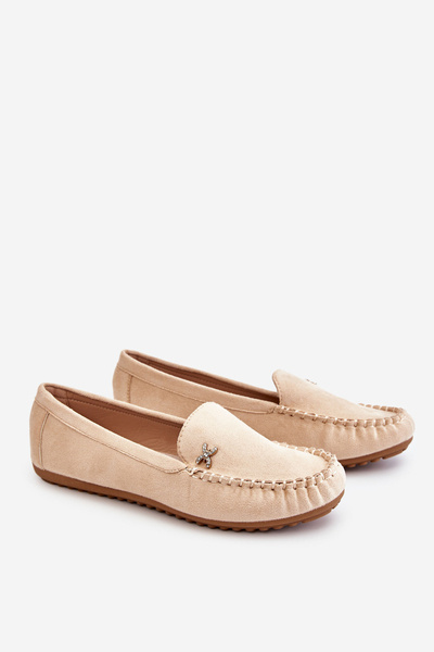 Women's Suede Loafers With Embellishments Beige Leah