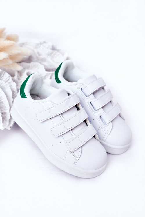 Kids' Velcro Sports Shoes White and Green Fifi