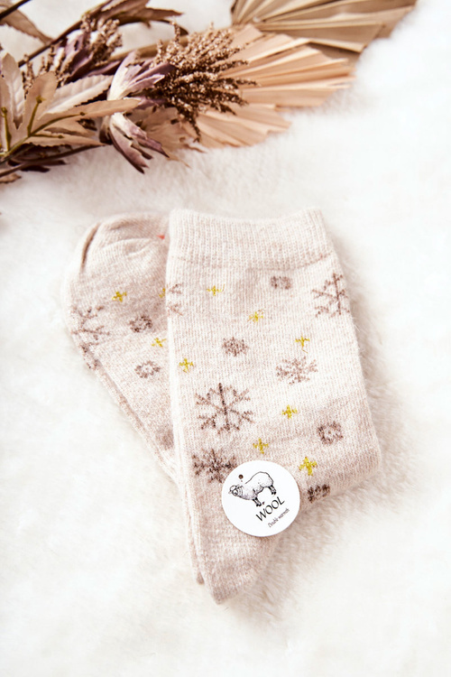 Christmas Socks Snowflakes Beige