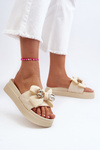 Women's Beige Slippers with Bow and Bear Katterina
