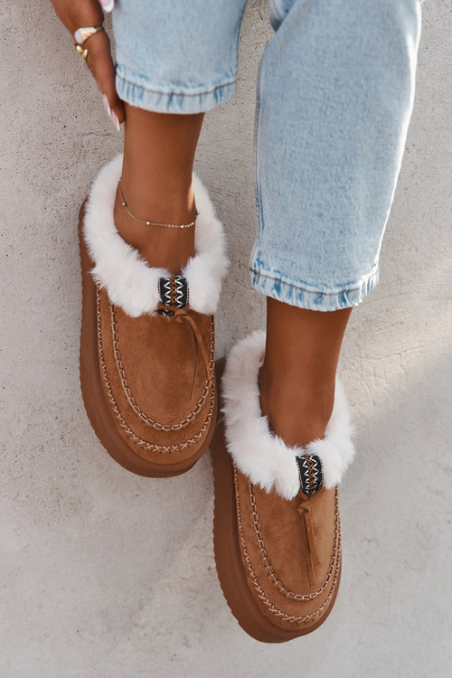 Women's Snow Boots On Platform With Fur And Stitching Camel Kellina