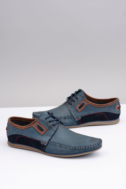 Navy Blue Lace-up Polish Leather Men's Mokassins Teodoro