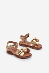 Children's sandals adorned with flowers, fastened with velcro, golden Fagossa