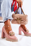 Elegant Pumps With Ornament Smooth Pink and Beige Caterine