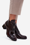 Leather Lacquered Block Heel Ankle Boots with Decorative Detail Insulated Zazoo 60560 Bordeaux