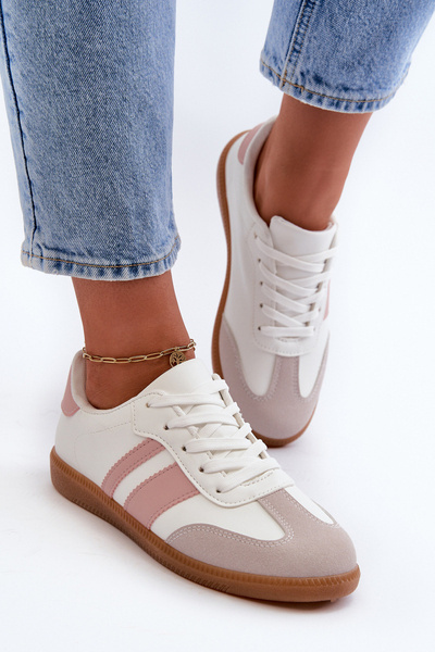 Sneakersy Damskie Niskie Eko Skóra Relialia Biało-Różowe