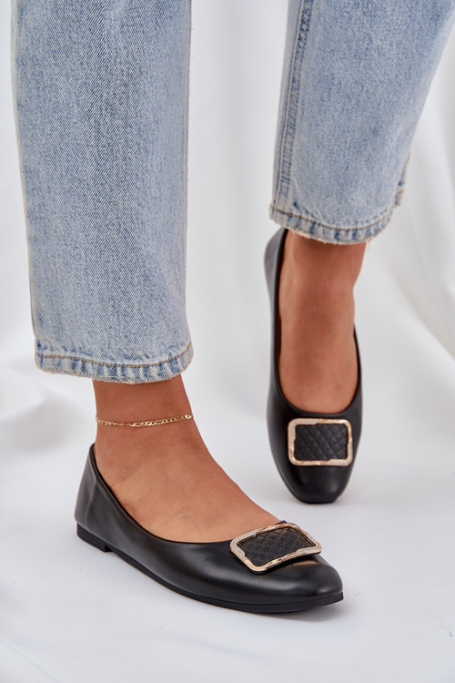 Baleriny Ozdoba Eko Skóra Czarne Tulnelia