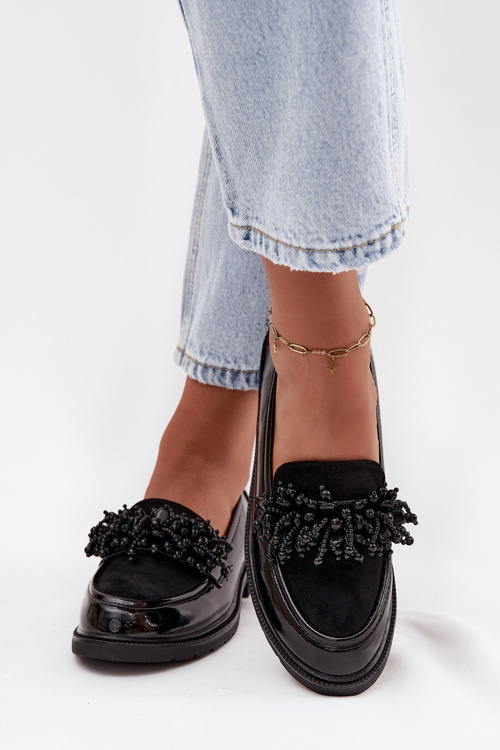 Mokasyny Lakierowane Damskie Czarne S.Barski HY52-369B