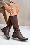 Insulated Boots On Flat Heel With Decorative Buckle Brown Leatharia