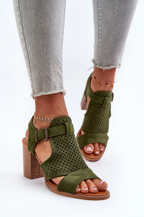 Lace Sandals with Stiletto Heel Dark Green Hey Lover