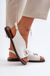 Women's Flat Heeled Sandals with White Ornament Loraeleh