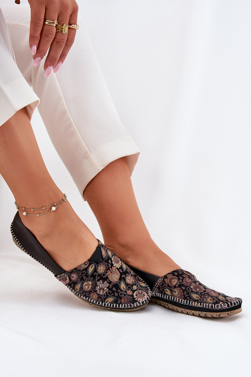 Leather Patterned Ballet Flats Maciejka T1929-71 Black