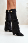 Women's Eco Suede Boots With Rolled Shaft On Heel Black Bralise