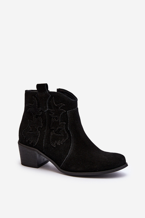 Zazoo 3426 Women's Suede Cowboy Boots Black