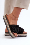 Women's Platform Sandals Adorned with Flowers Black Nodina