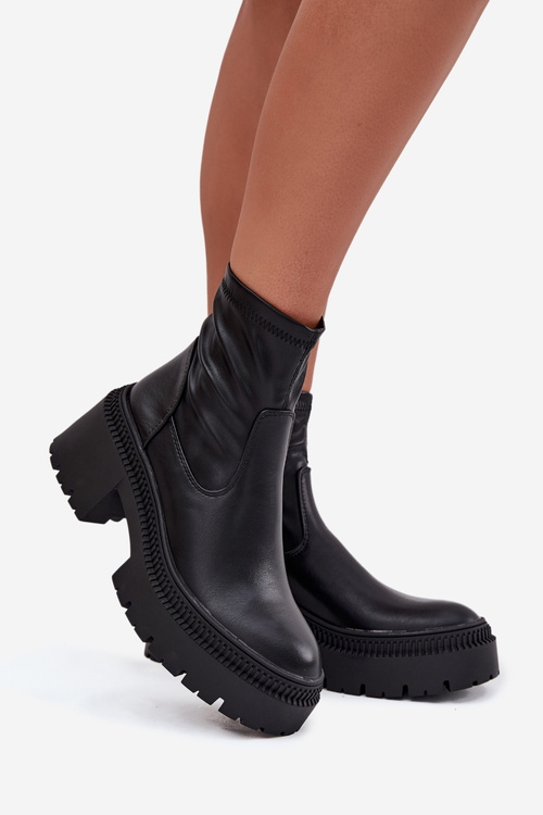 Women's Ankle Boots with Chunky Heel and Platform Eco Leather Black Elvianne