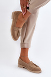 Beige Women's Suede Moccasins With Flat Heel Zazoo 3420
