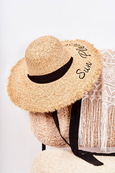 Women's Hat With A Black Strip Beige Marsela