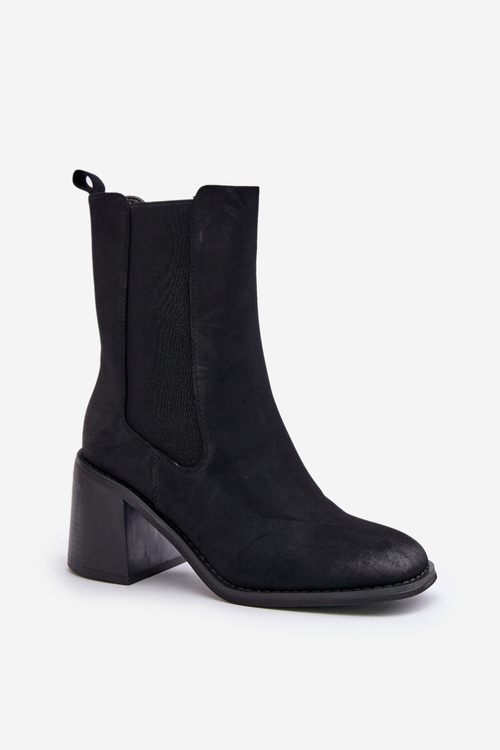 Women's Ankle Boots With Block Heel Made Of Eco Suede Black Naorita
