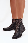 Insulated women's ankle boots flat heel flowers black Labise