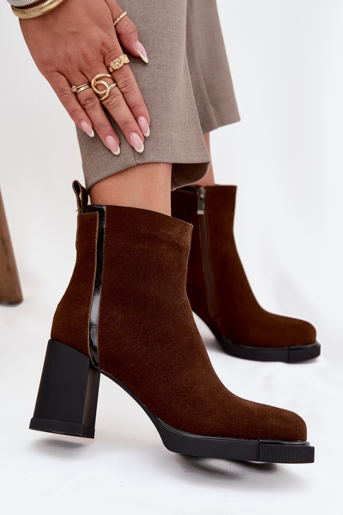 Women's Ankle Boots Made of Natural Suede on Heel Vinceza 91141 Brown